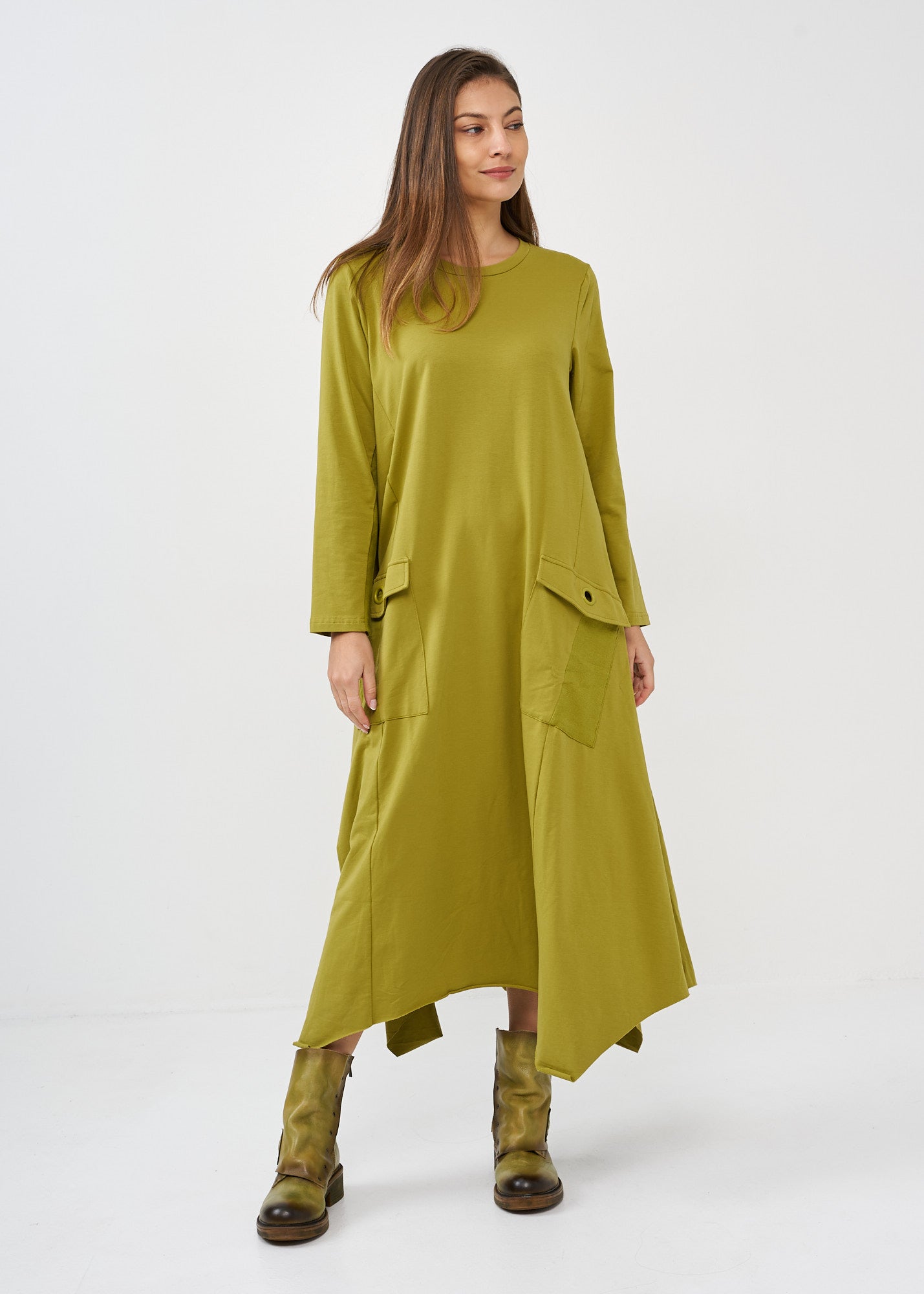 Long sleeve dress green rib combination