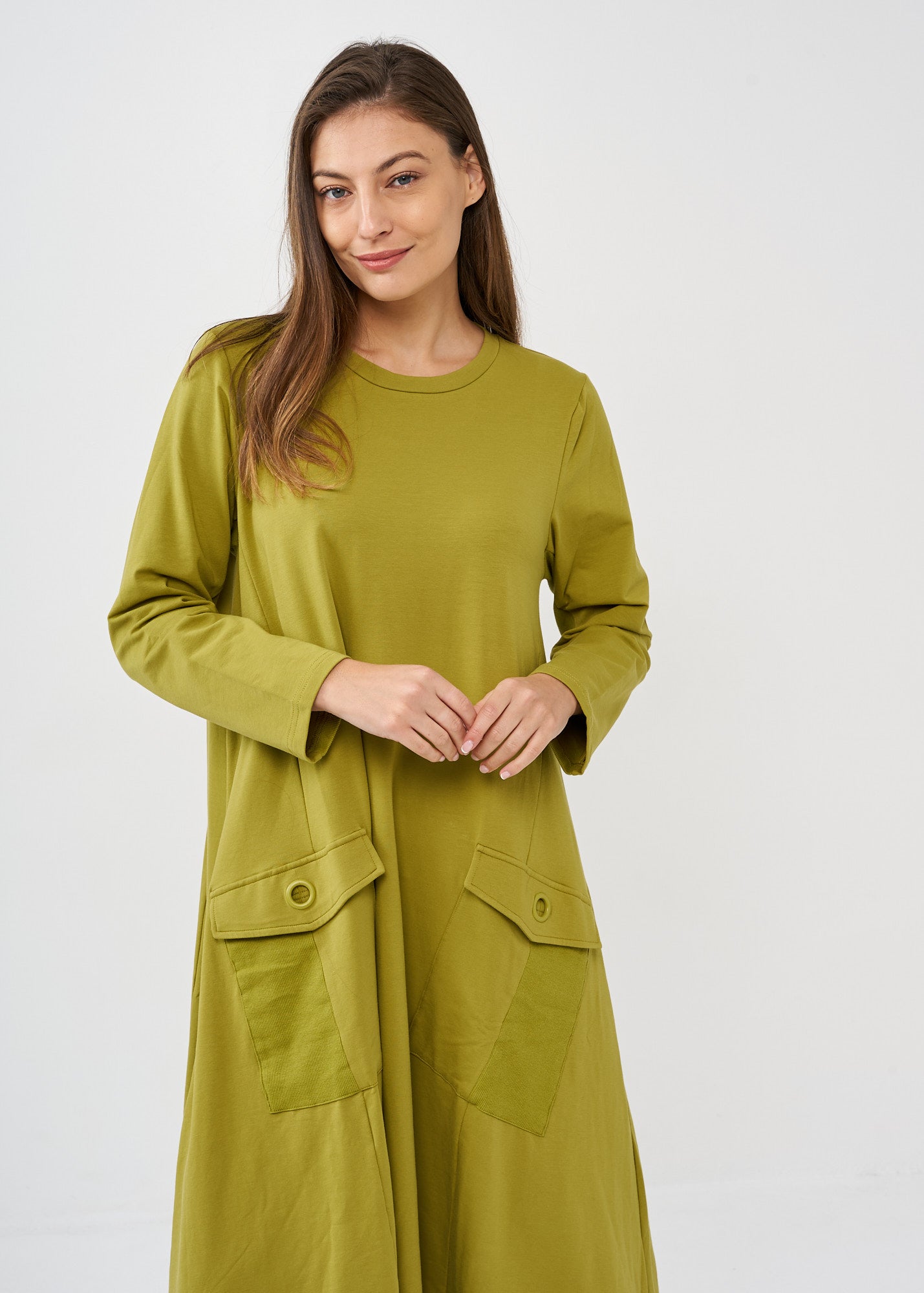 Long sleeve dress green rib combination