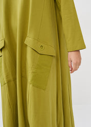 Long sleeve dress green rib combination