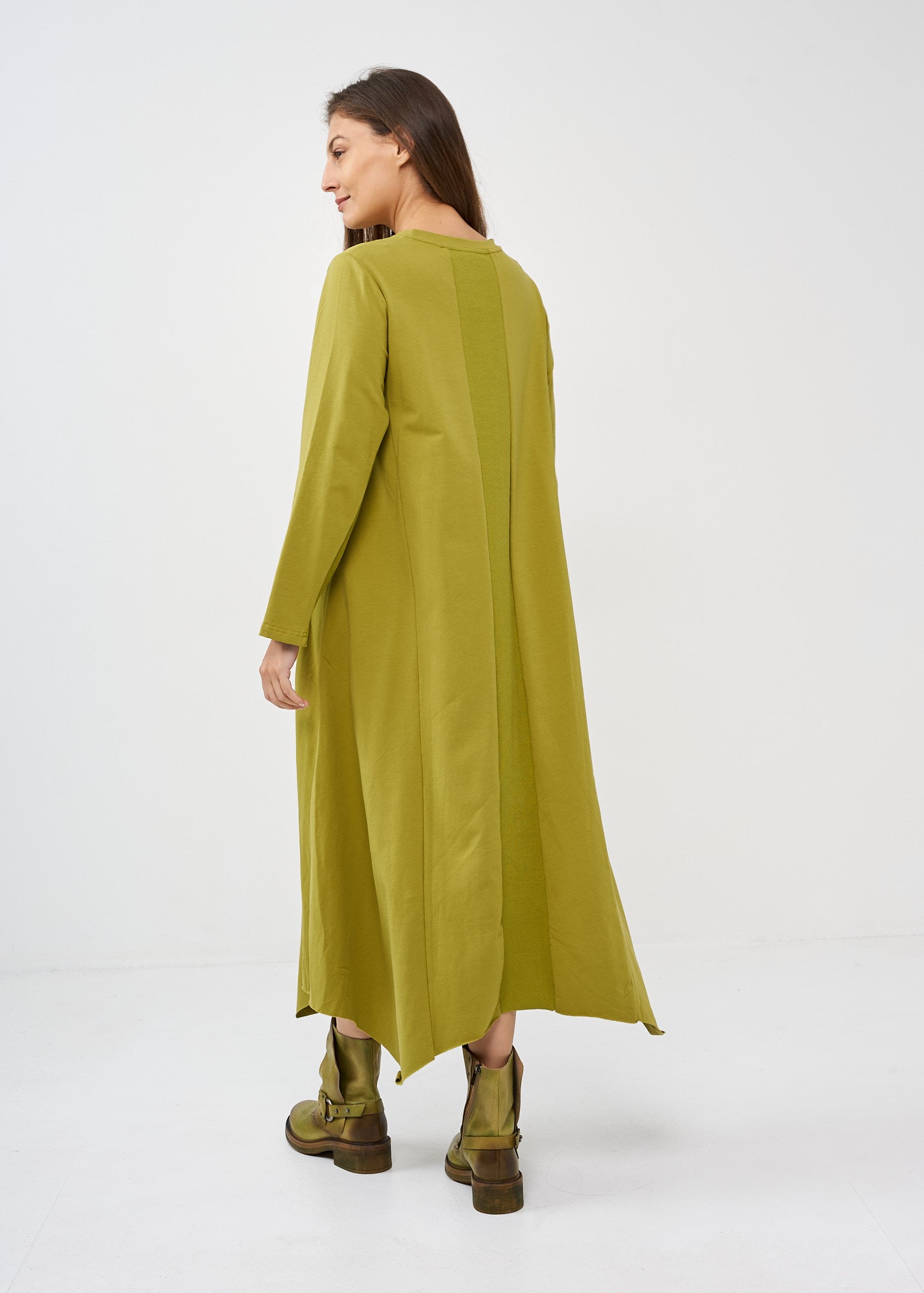 Long sleeve dress green rib combination