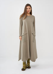 Long sleeve dress with gray ribbing