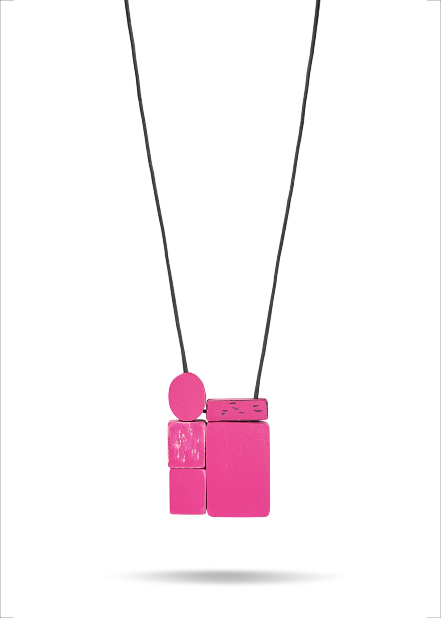 Fuchsia Pink Geometric Wash Wood Necklace