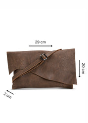 Rectangular leather evening bag with brown asymmetric flap