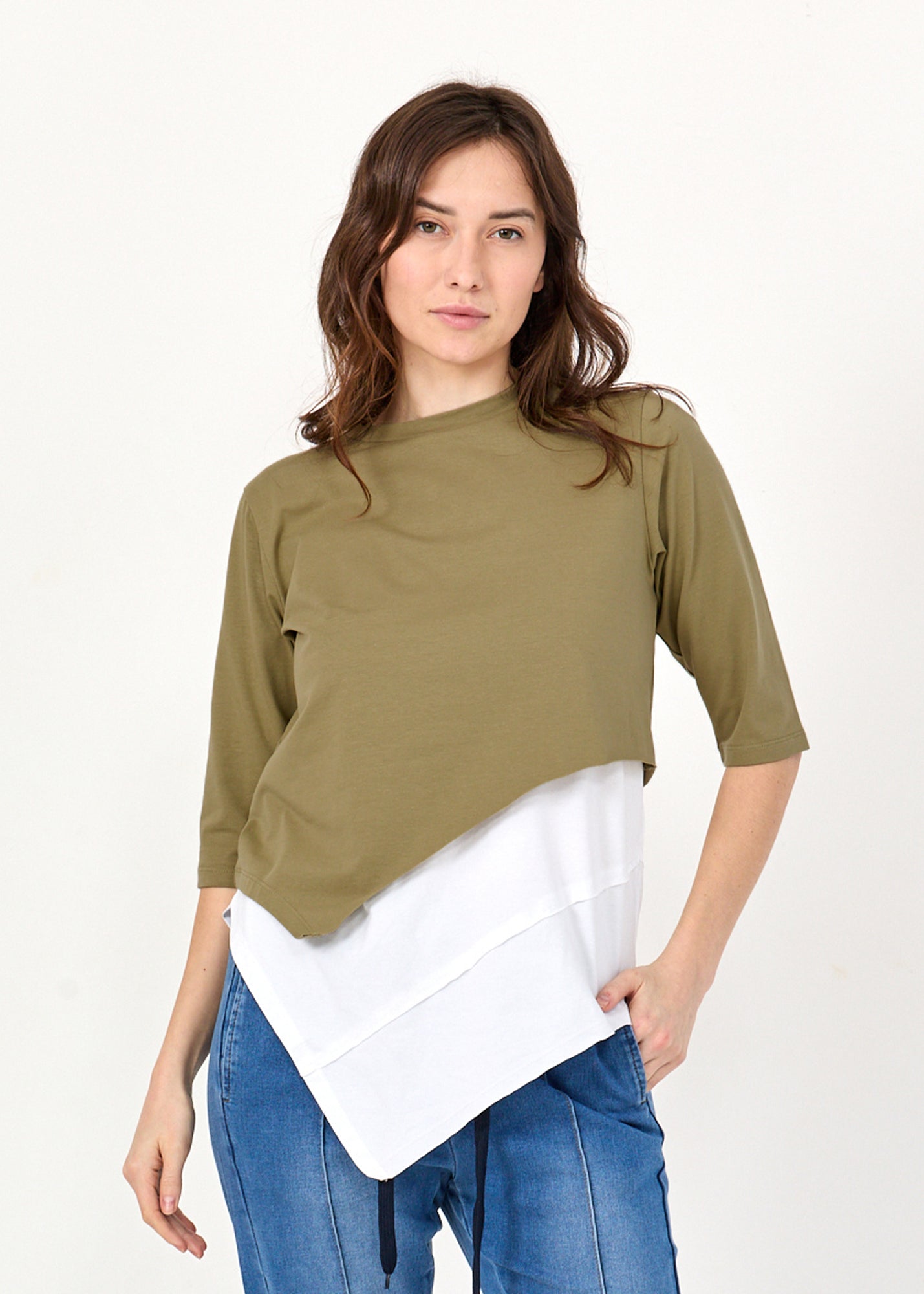 Dark green asymmetric short shirt