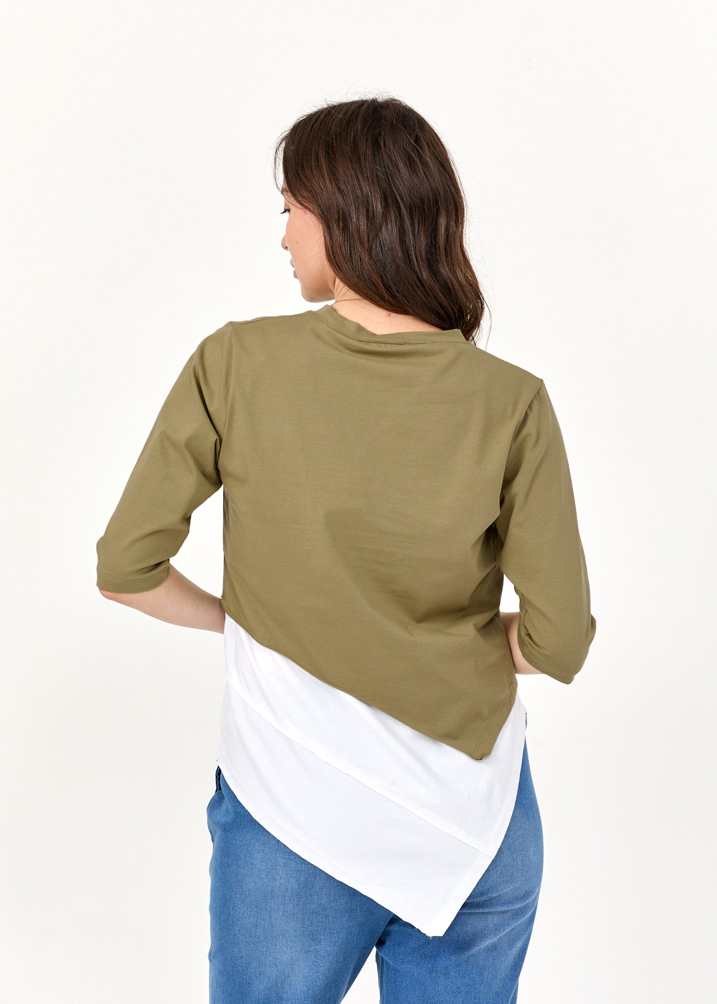 Dark green asymmetric short shirt