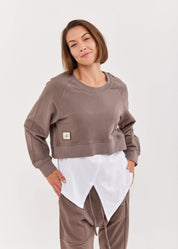 Brown wide cuff crop sweatshirt