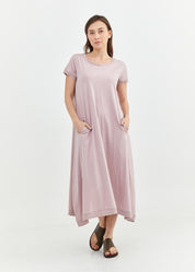 Purple rib combination short sleeve dress