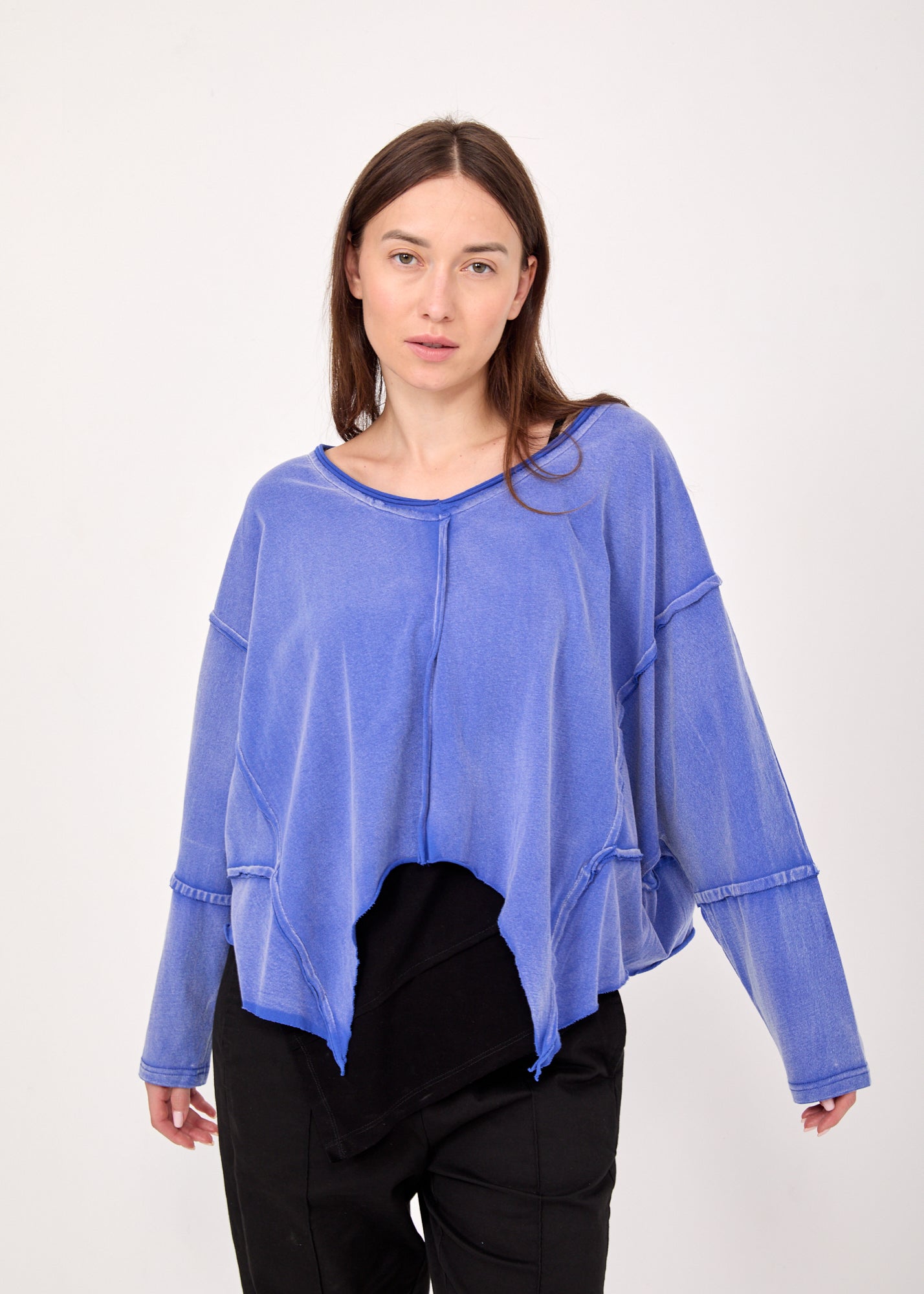 Blue wash cut long sleeve shirt