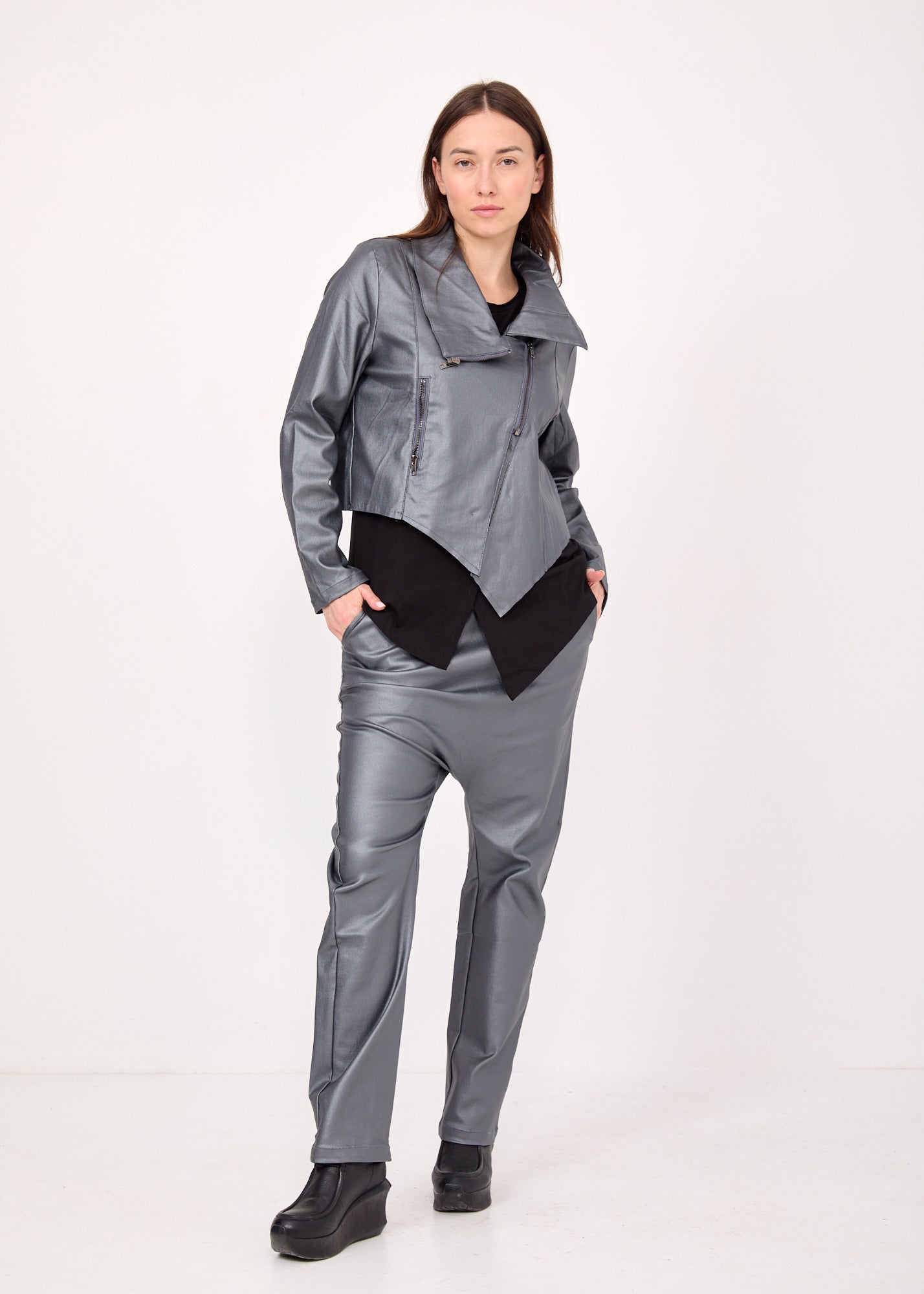 Silver imitation leather boy pants