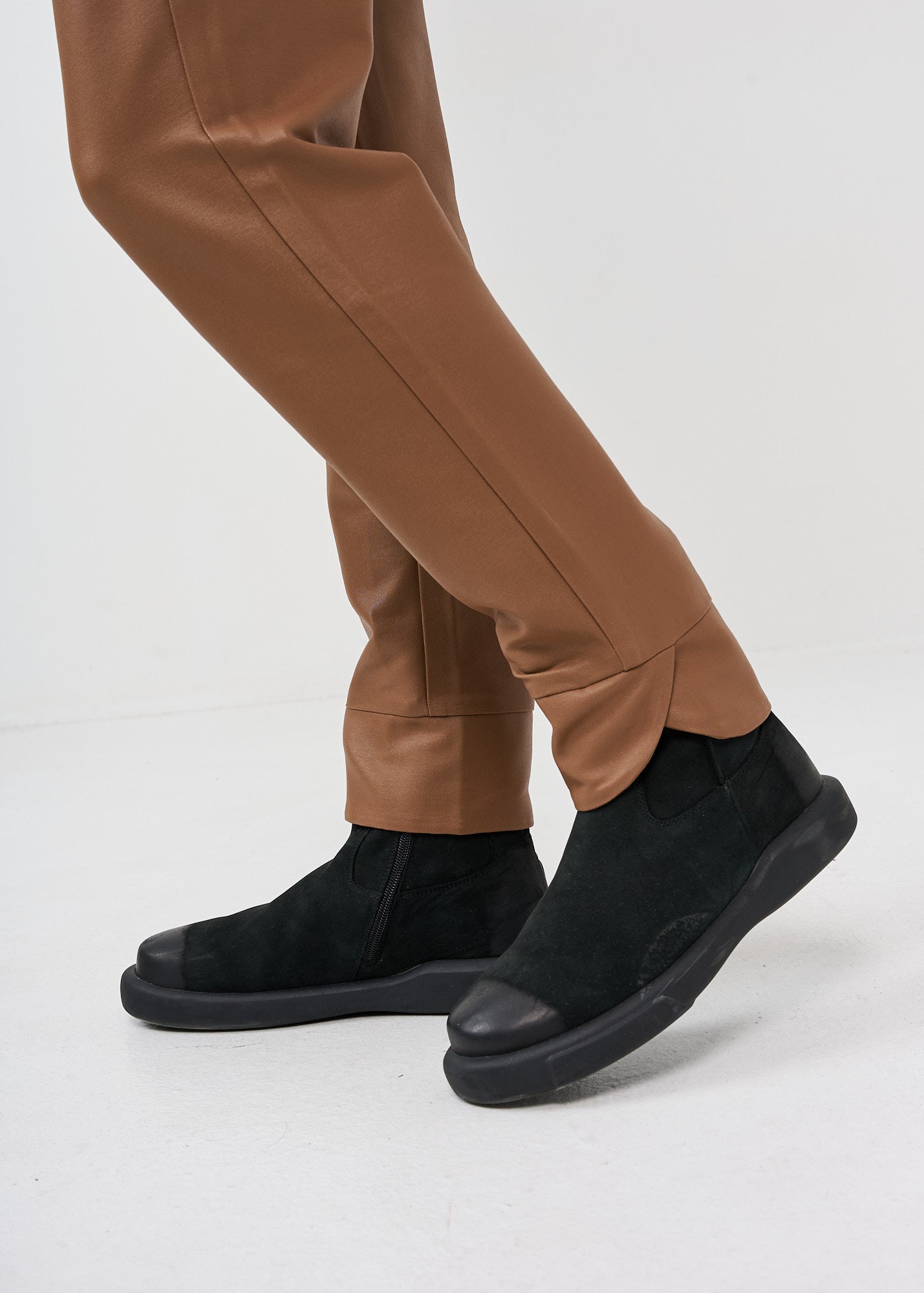 Brown faux leather straight pocket boy pants