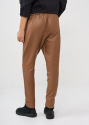 Brown faux leather straight pocket boy pants