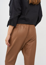 Brown faux leather straight pocket boy pants