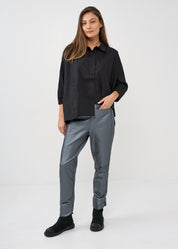 Dark gray faux leather straight pocket boy pants