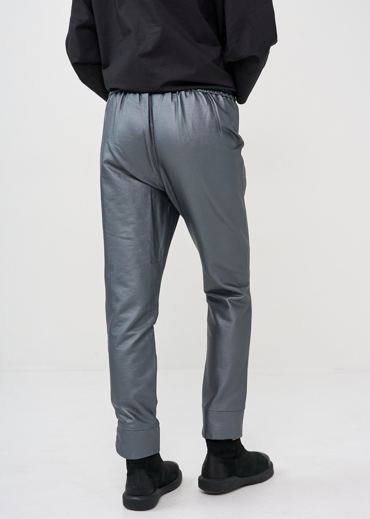 Dark gray faux leather straight pocket boy pants