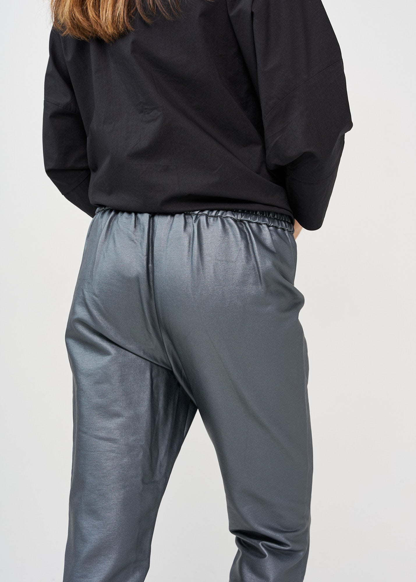 Dark gray faux leather straight pocket boy pants