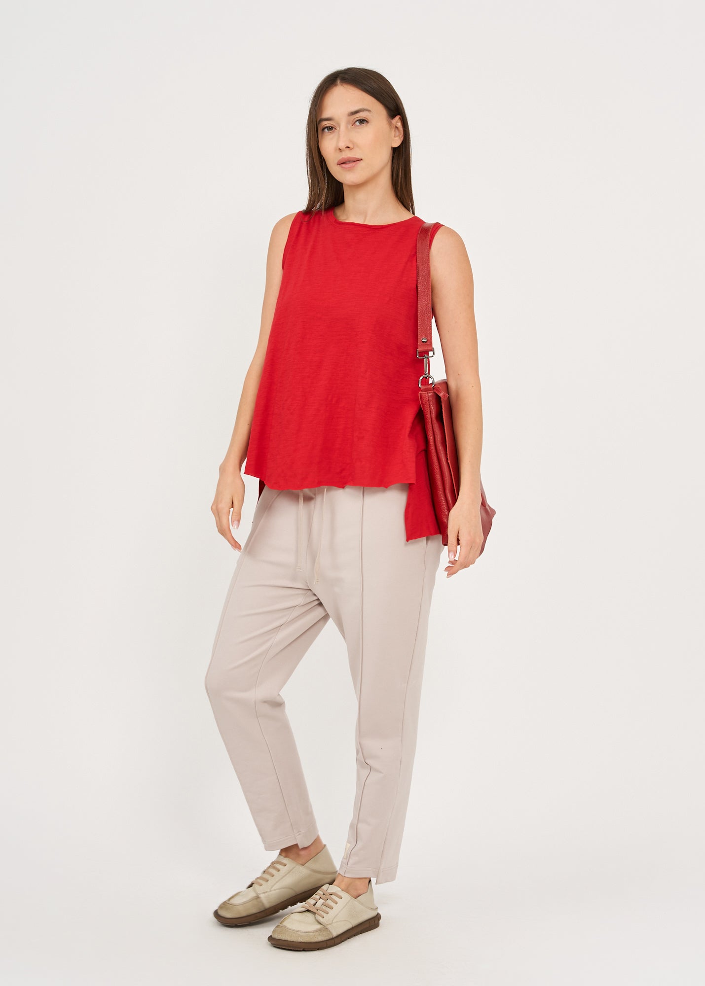 Red long back triangle top