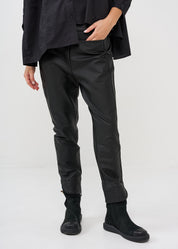 Faux Leather Boy Pants Straight Pockets Black