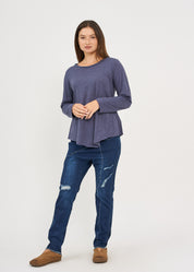 Dark blue long sleeve triangular ending t-shirt