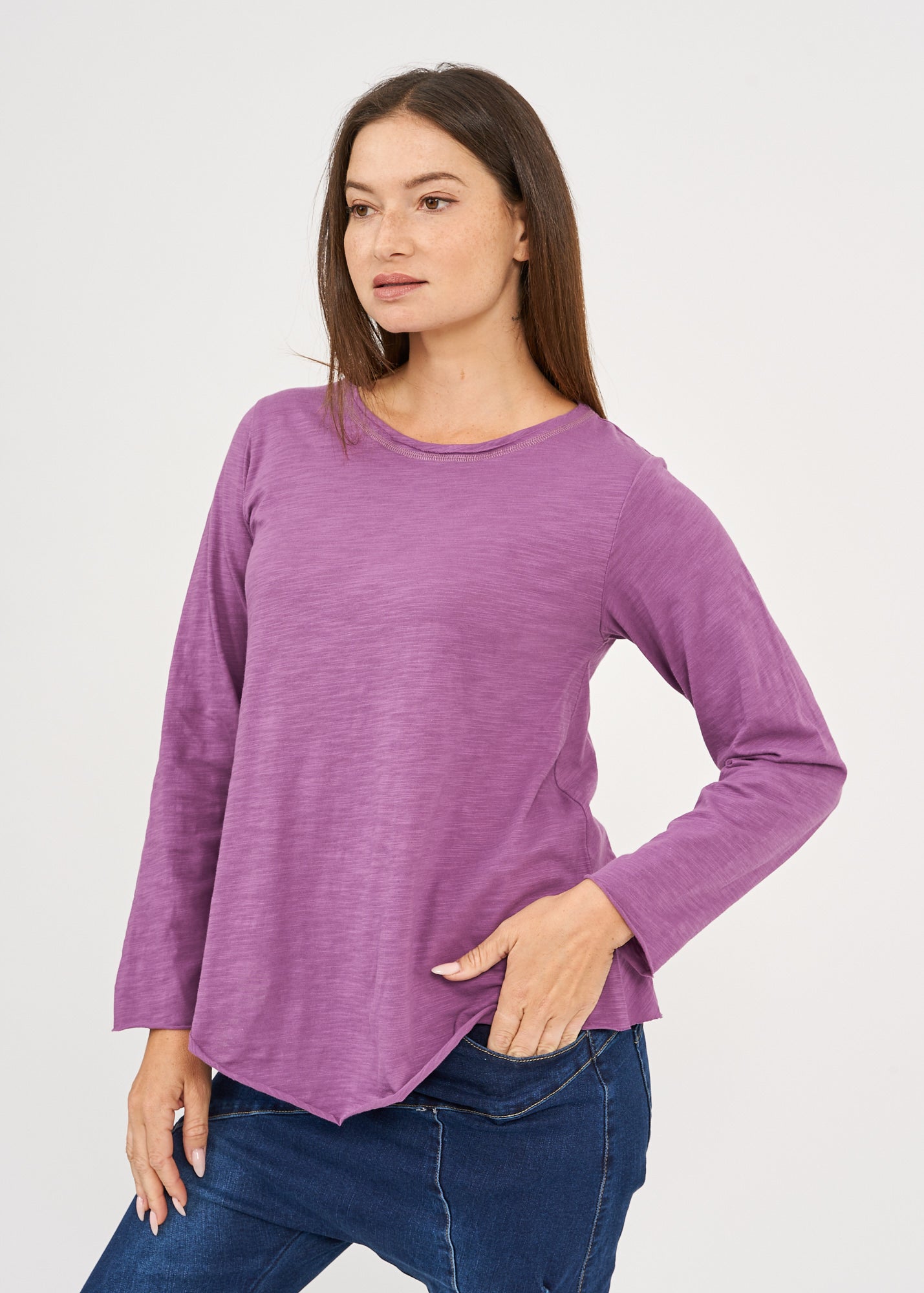 Purple long sleeve triangle ending t-shirt