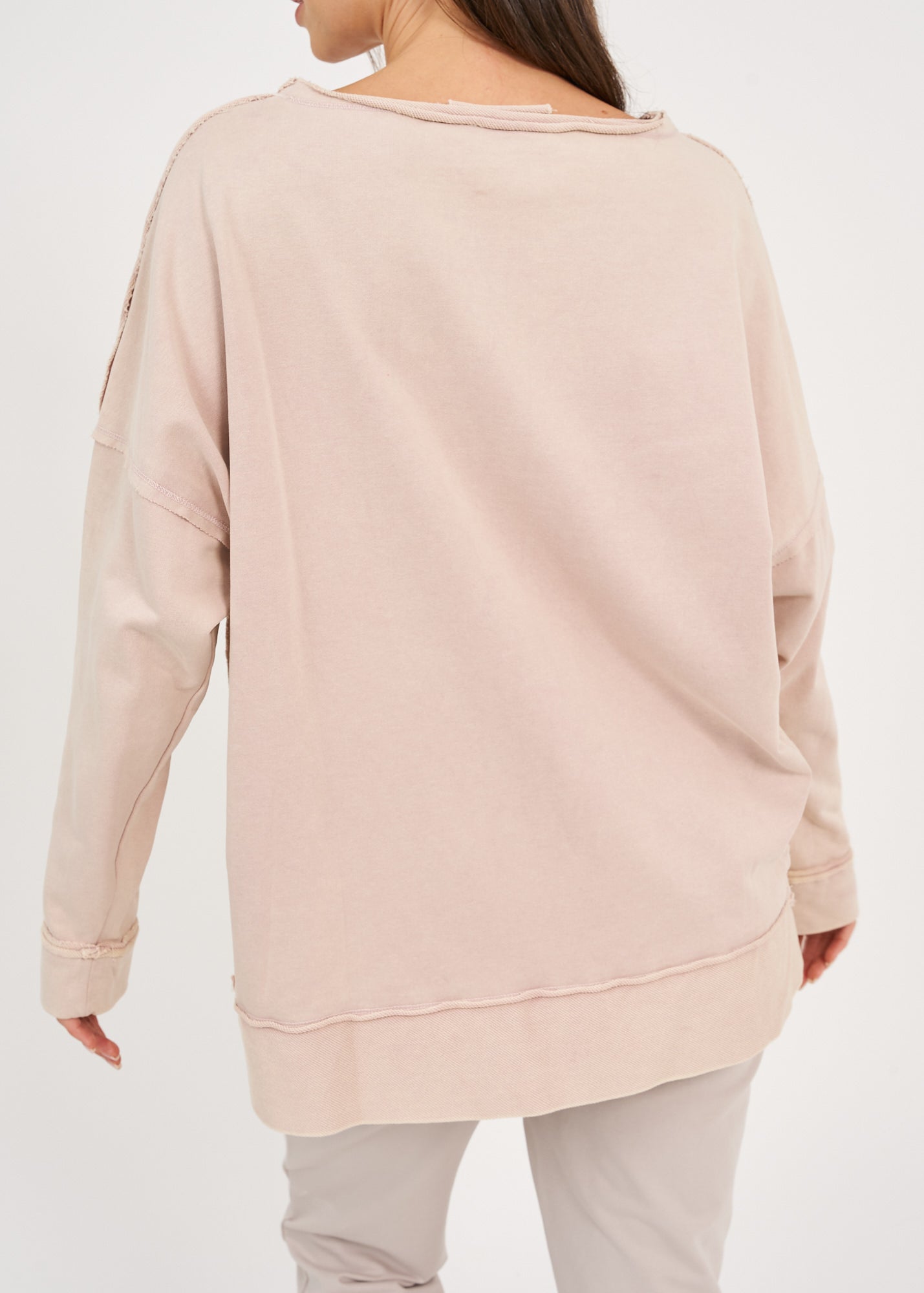 Wash sweatshirt with reverse fabric hem, pink wash