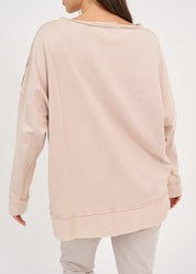 Wash sweatshirt with reverse fabric hem, pink wash