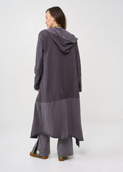 Long top in reverse fabric combination, dark gray