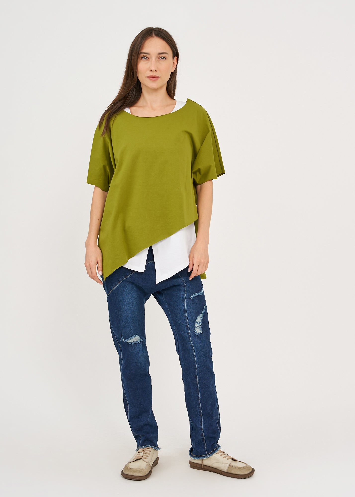 Green short sleeve oversized bat shirt