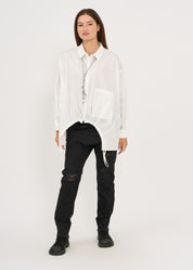 White drawstring button down shirt