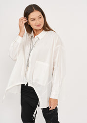 White drawstring button down shirt