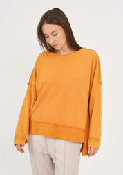 Wash sweatshirt with reverse fabric hem, orange wash