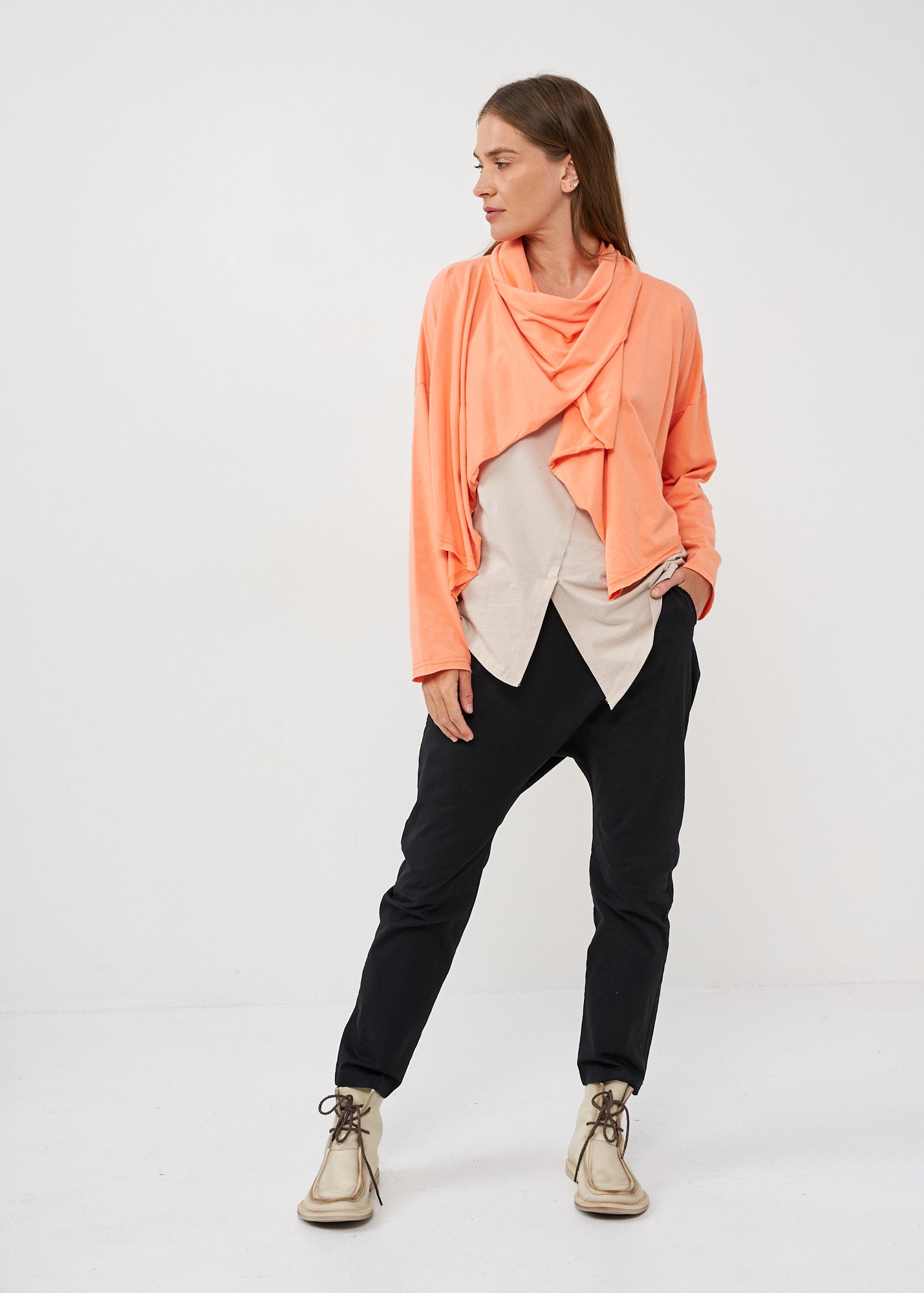 Thin orange wrapped scarf top