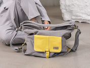 Yellow canvas and leather backpack