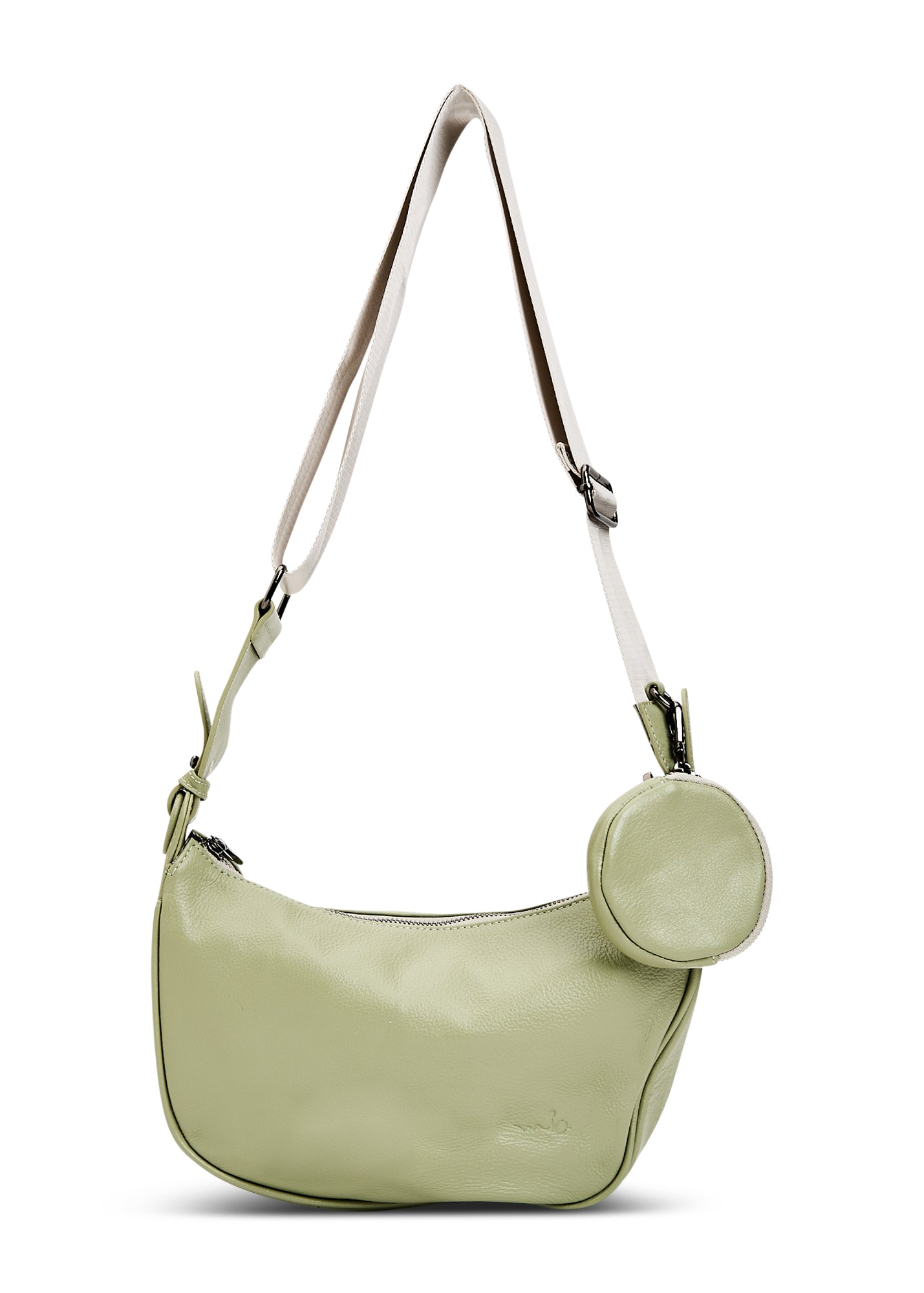 Thick strap leather bag and green wallet