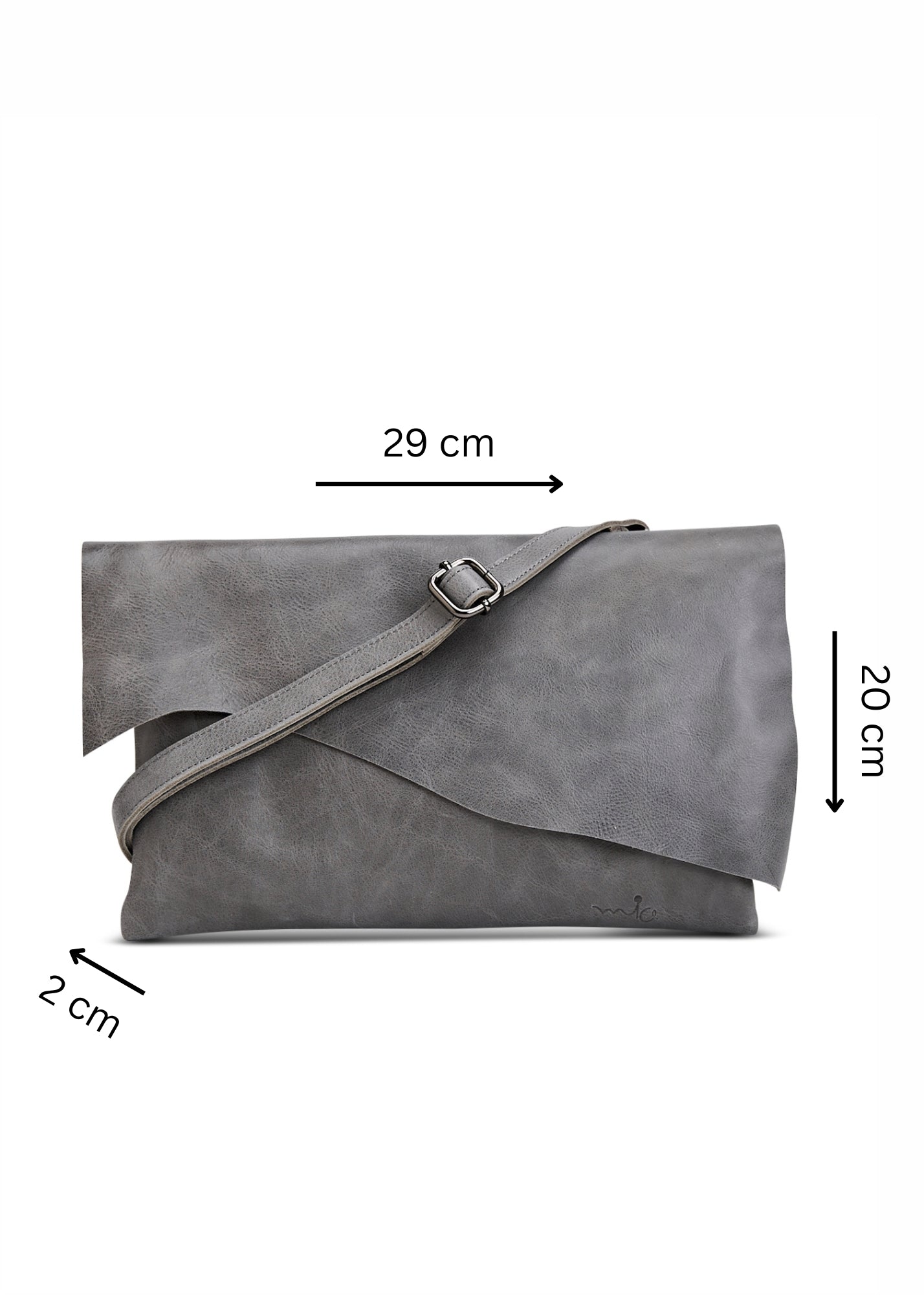 Rectangular leather evening bag with dark gray asymmetric flap