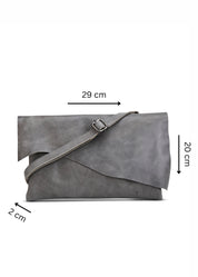 Rectangular leather evening bag with dark gray asymmetric flap