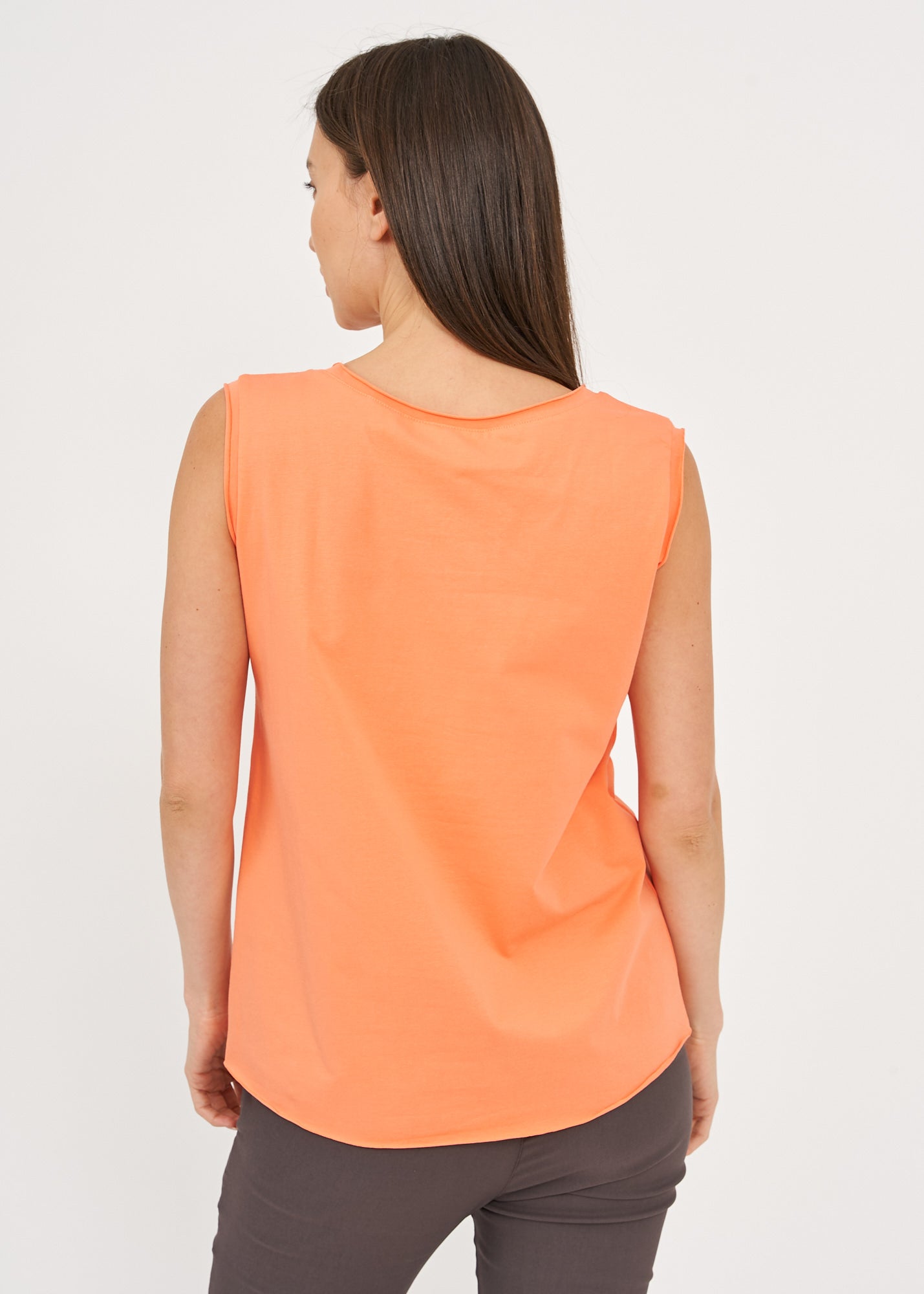 Orange top with diagonal stitching