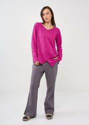 Purple long sleeve V-neck asymmetric shirt