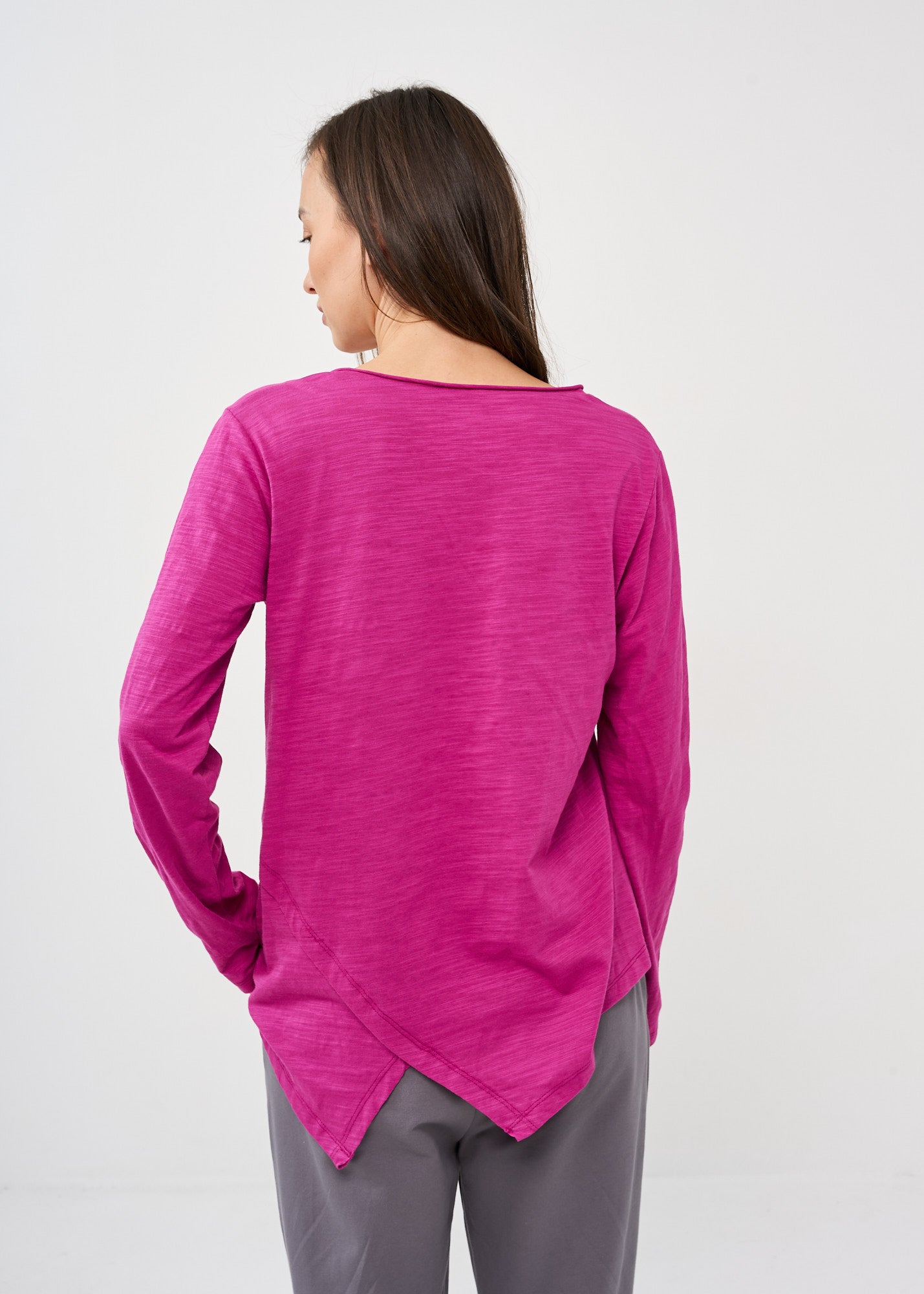 Purple long sleeve V-neck asymmetric shirt