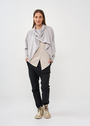 Thin light gray wrapped scarf top