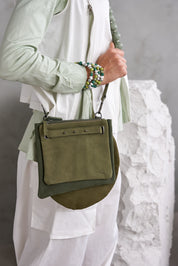 Green three-pocket leather evening bag