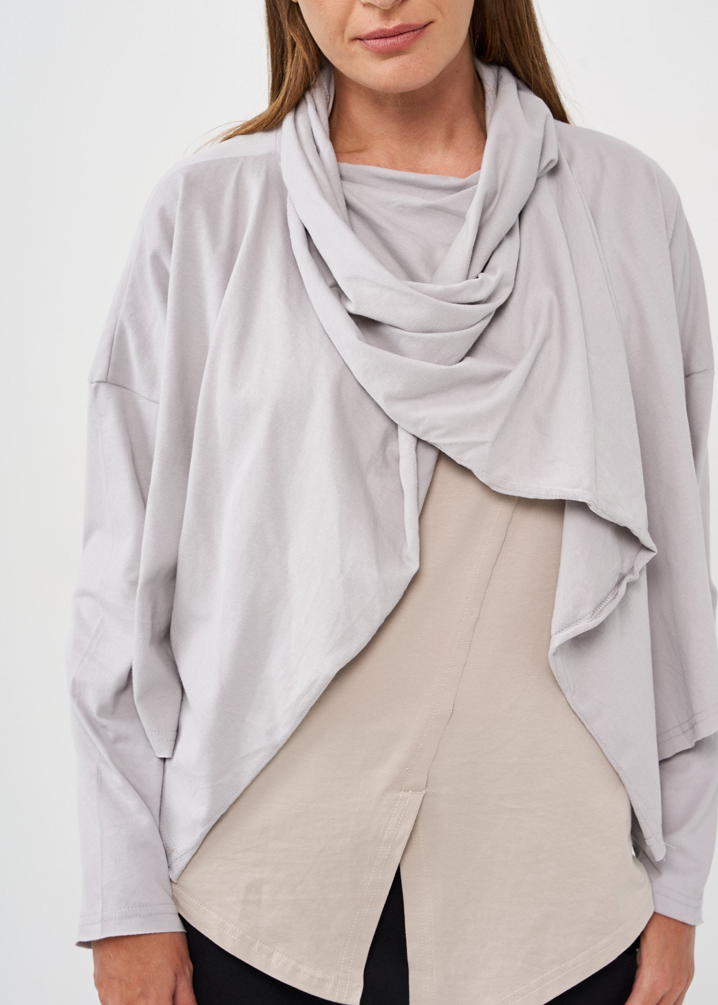 Thin light gray wrapped scarf top