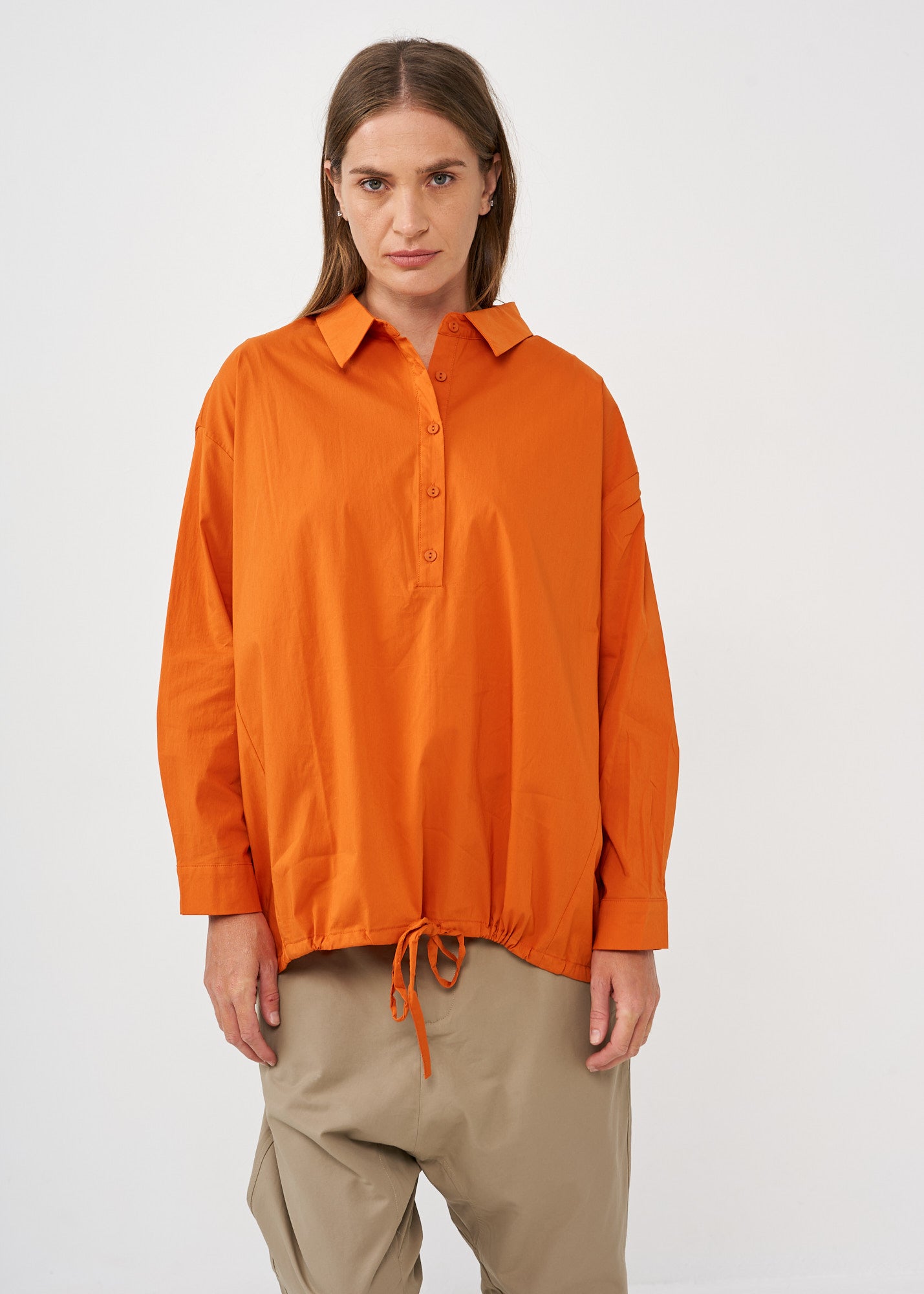 Half button shirt and orange collar