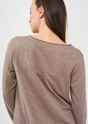 Brown long sleeve v-neck asymmetric shirt