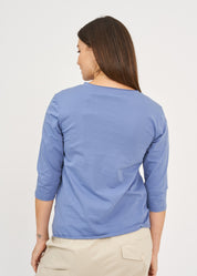 Diagonal stitching ends blue 3/4 sleeve