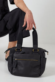 Stone multi-compartment leather bag