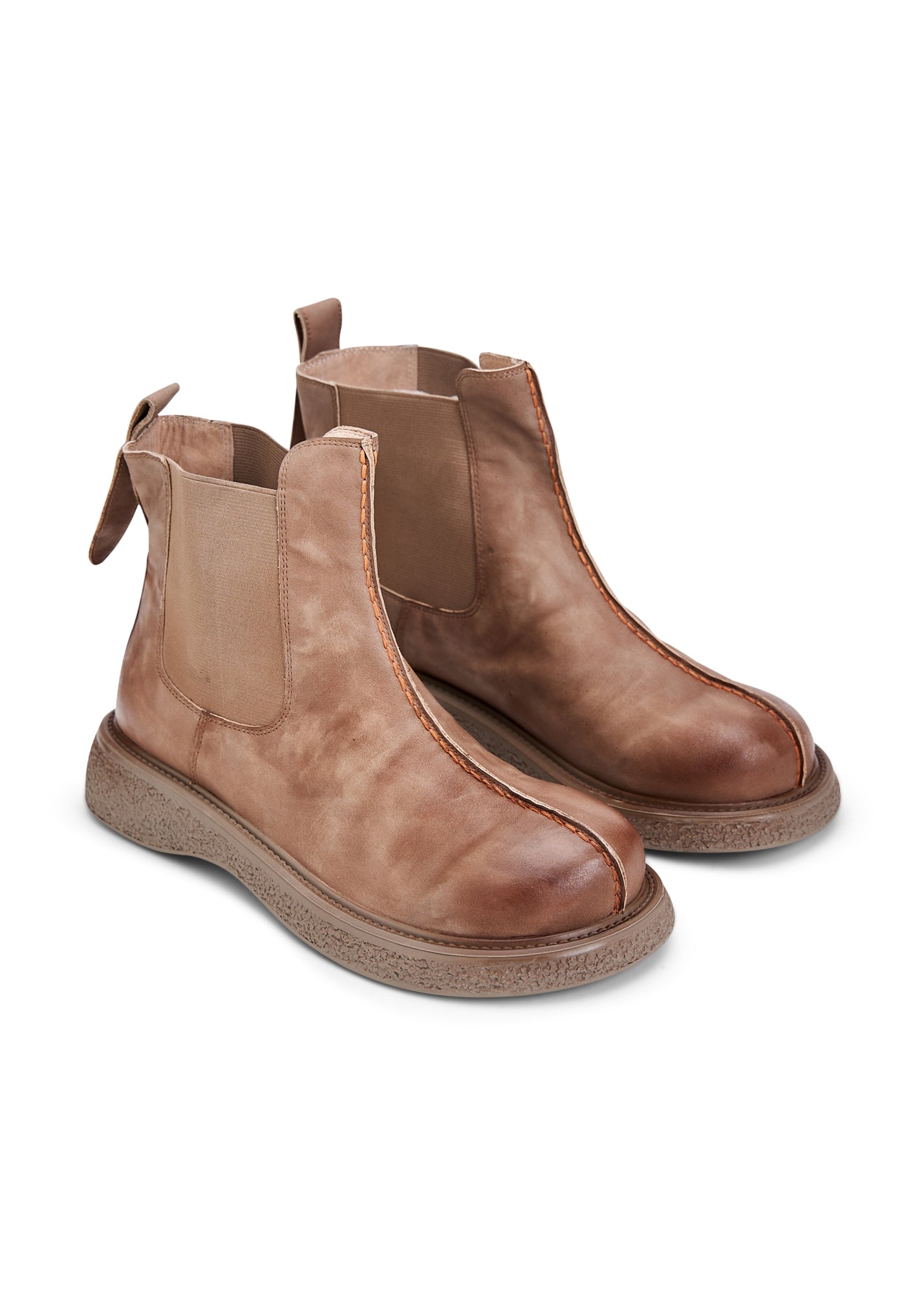 Leather booties with a rubber embossed seam on the sides, brown