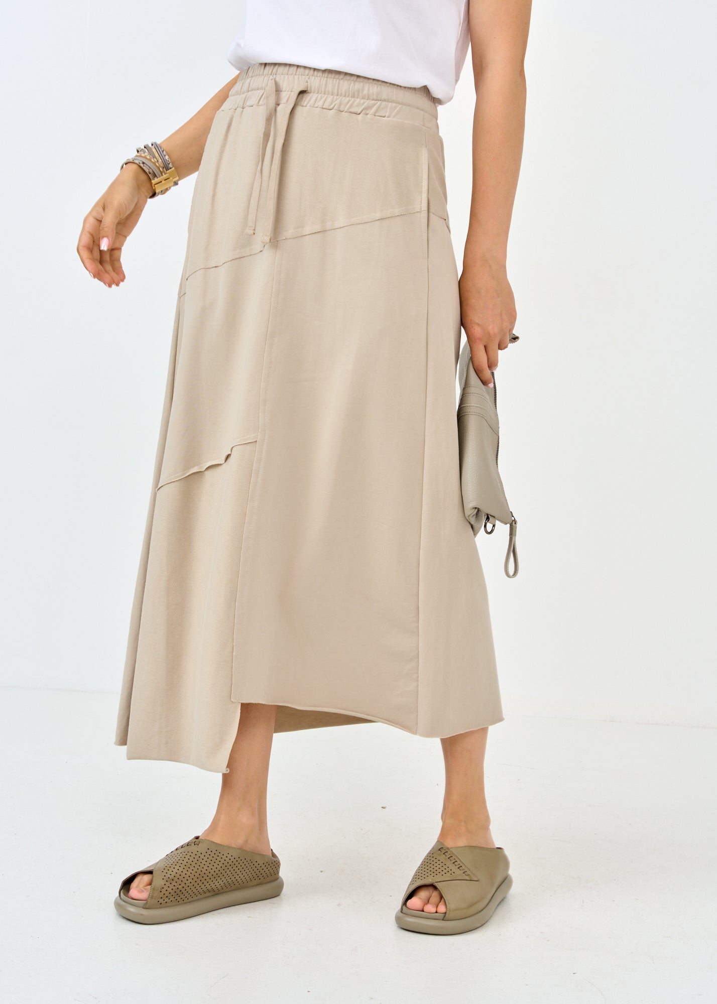 Franz Terry skirt asymmetric cuts Stone