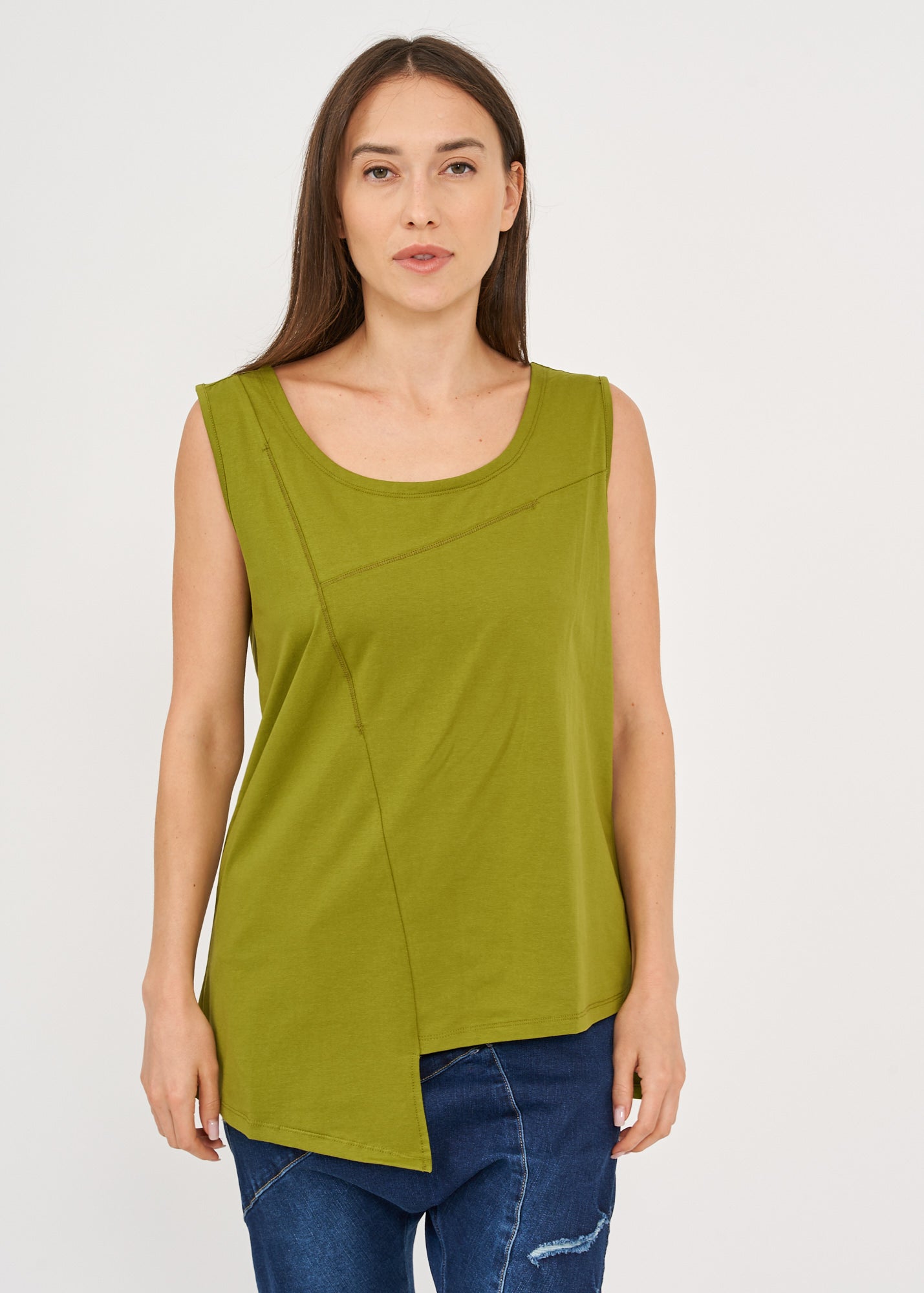 Undershirt base seam T forward left side long green