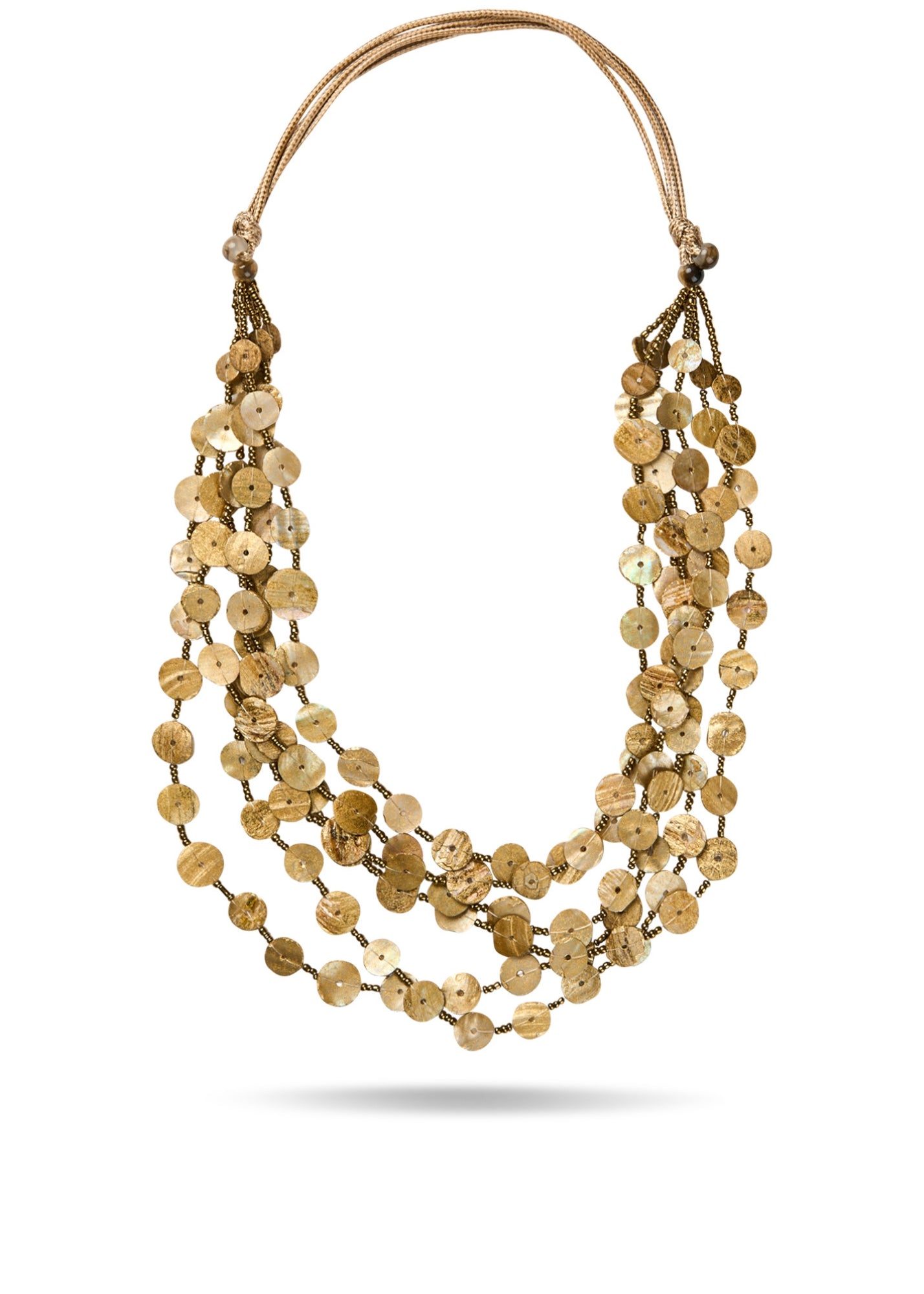 Necklace of rows of round gold shells