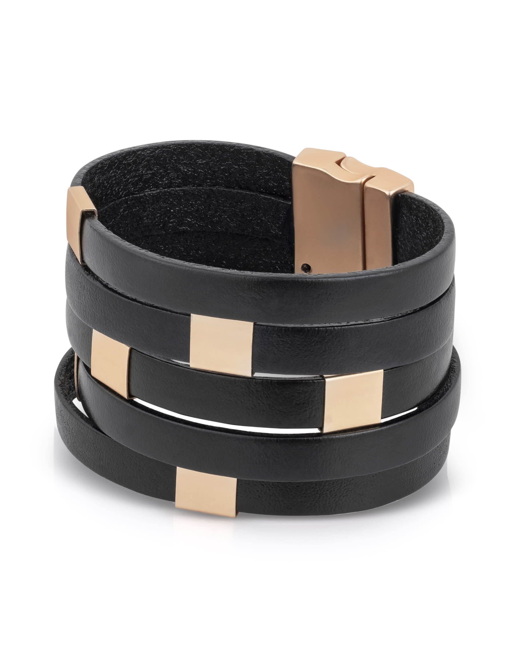 Leather bracelet wide square magnet on top black